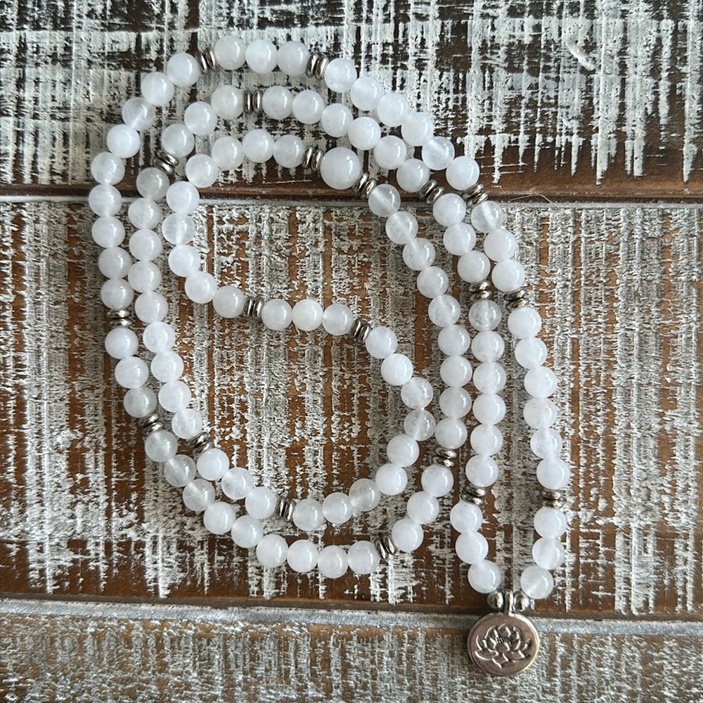 Reiki Infused Clear Jade Mala Beads Necklace Meditation